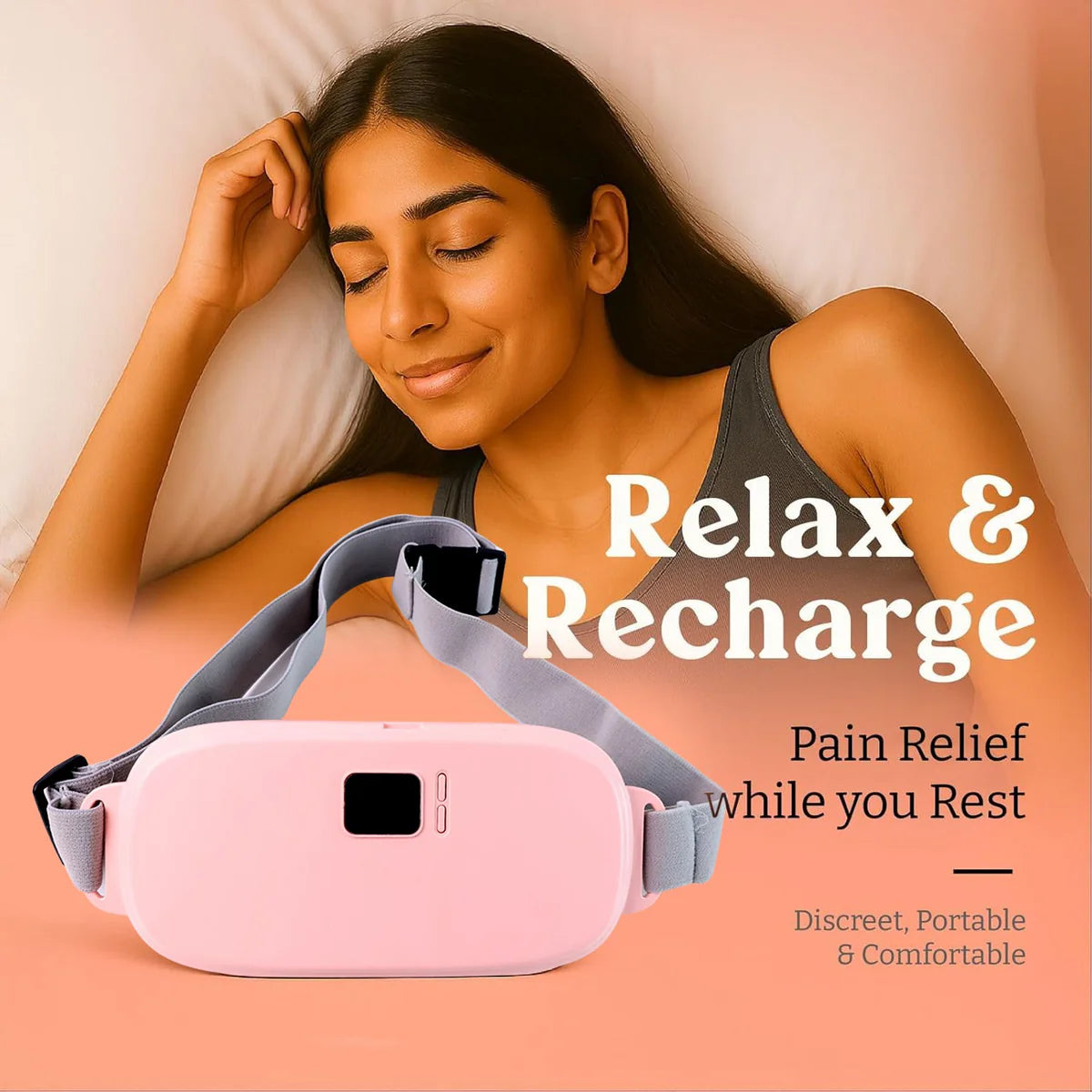 Rechargeable Smart Warm Palace Belt With Heating and vibrating Relieve Period Cramp Pain Menstrual Waist Belt for Cramp Period Care, Period Massager (1 Pc)